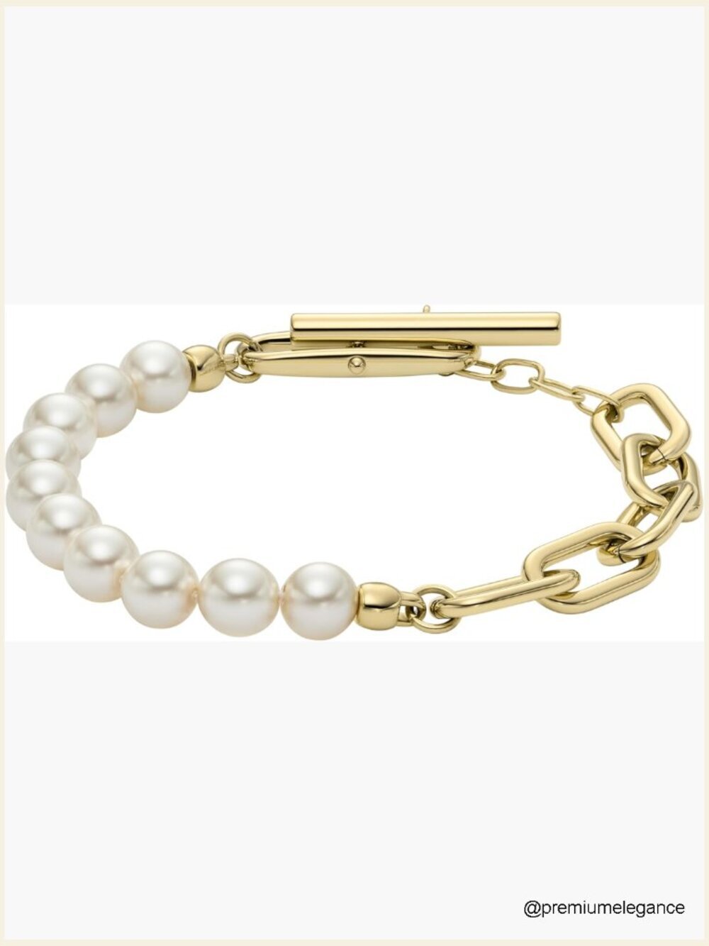 Gold Stainless Steel Link Bracelet with Pearls Toggle Clasp